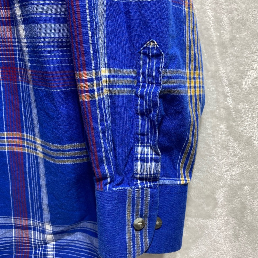 WRANGLER Vintage Painted Desert Blue Plaid Long Sleeve Button-Up Size XLT 90s - Picture 6 of 10